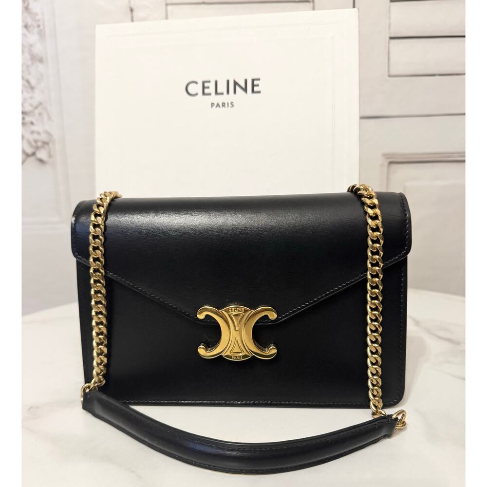 CELINE Shiny Calfskin Triomphe Margo Wallet on Chain